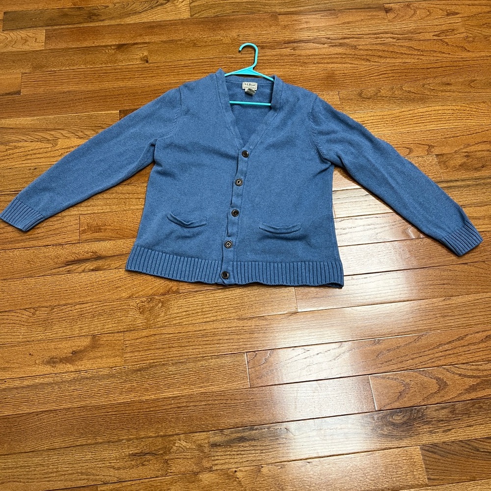 Blue Button-Up V-Neck Cardigan LL Bean